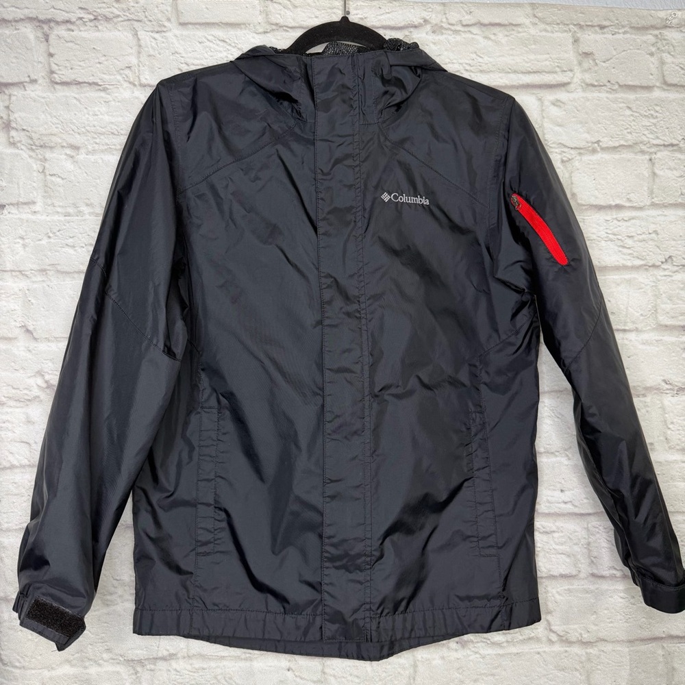 Columbia Kids- Black Rain Jacket with Red Accent - Size: 14/16